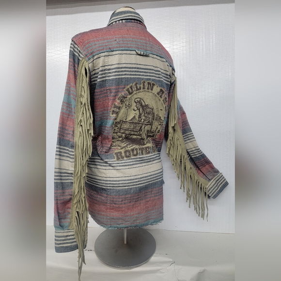 **SOLD****Southwest Woven Flannel Shirt Shacket With Route 66 "Haulin' A**" - Picture 6 of 13